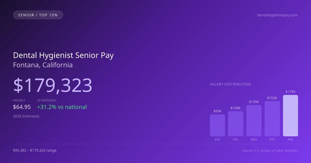 Dental Hygienist Senior Salary in Fontana, CA — 2026 est., based on 2025 BLS