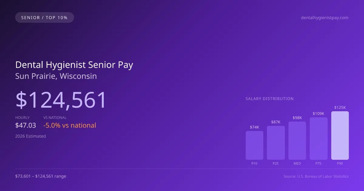 Dental Hygienist Senior Salary in Sun Prairie, WI — 2026 est., based on 2025 BLS
